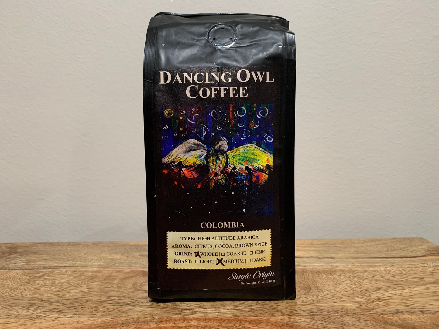 Dancing Owl Coffee Colombia Medium Roast Whole Bean - 12 oz